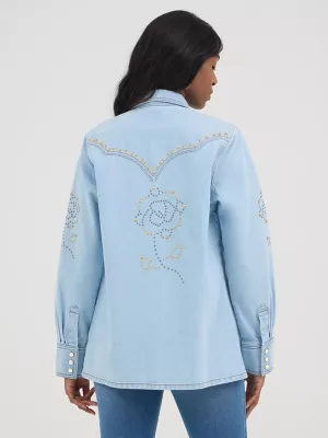 Wrangler® x Yellow Rose by Kendra Scott Studded Shacket in Prairie Wash