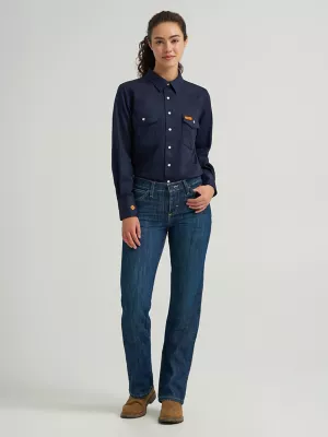 Women's Wrangler® FR Flame Resistant Mid-Rise Bootcut Jean in Rinse Wash