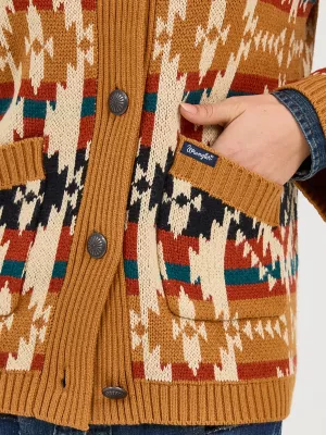Women's Western Pattern Cardigan Sweater in Mustard