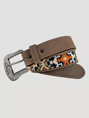 Men's Embroidery Inlay Leather Belt in Brown