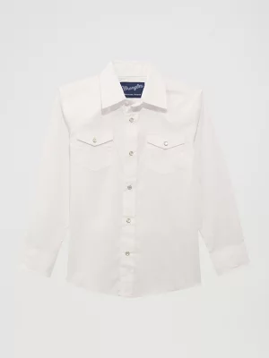 Boy's White Long Sleeve Dress Western Snap Shirt in White