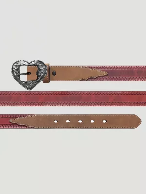 Girl's Distressed Leather Heart Buckle Belt in Brown