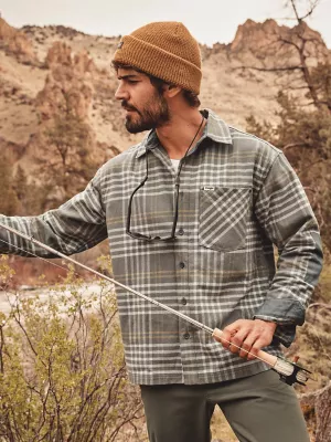 Wrangler All Terrain Gear Men's Textured Flannel Shirt in Dark Slate Plaid