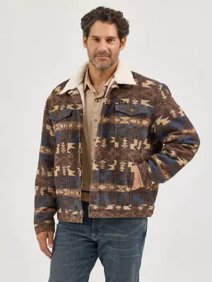 Mens Sherpa Lined Jacquard Print Jacket:Chocolate Torte:XXL