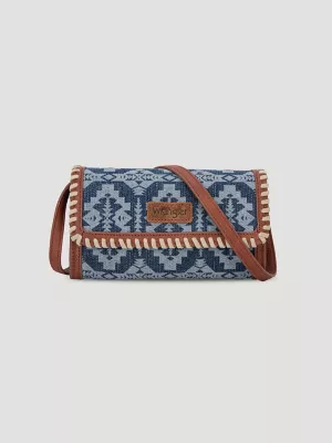 Laser Cut Printed Whip Stitch Cross Body:Denim:One Size