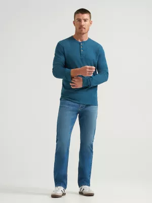 Mens Five Star Waffle Henley:Majolica Blue:3X