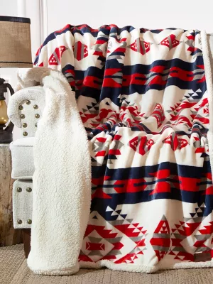 Wrangler Red White Blue Southwest Plush Throw Blanket:Multi:One Size