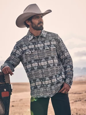 Men's Wrangler Retro® Premium Jacquard Snap Shirt Jacket in Baby Blue