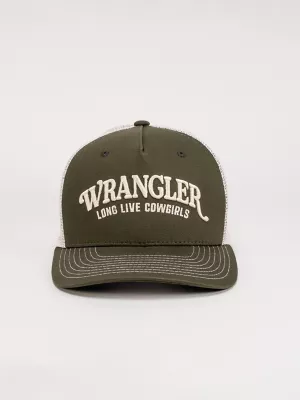 Womens Long Live Cowboys Trucker Hat:Olive:One Size