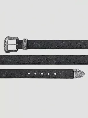 Women's 3 Piece Buckle Embossed Leather Belt in Black