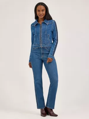 Women's Wrangler Braided Denim Jacket in Blue
