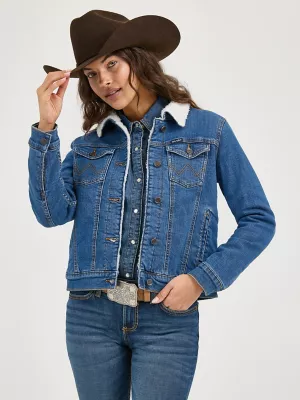Women's Wrangler Retro® Sherpa Lined Western Denim Jacket in Denim