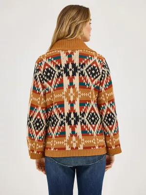 Women's Western Pattern Cardigan Sweater in Mustard