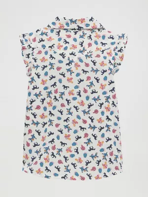 Little Girl's Sleeveless Ruffle Western Shirt in White