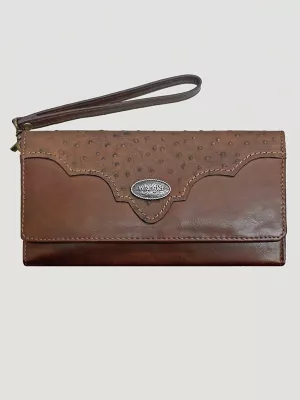 Ostrich and Concho Logo Wristlet:Brown:One Size