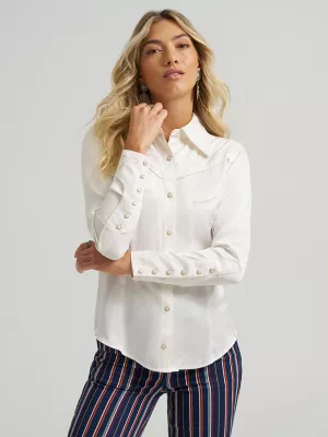 Wrangler x Lainey Wilson Embroidered Western Snap Shirt in Star White