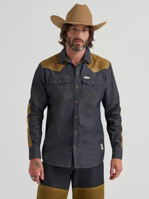 Filson x Wrangler Two-Tone Adventure Shirt in Indigo/Tan