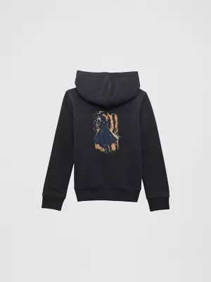Boy's Western Back Graphic Pullover Hoodie in Jet Black