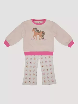 Wrangler Toddler Girl's Sweatshirt Set in Pony Pink