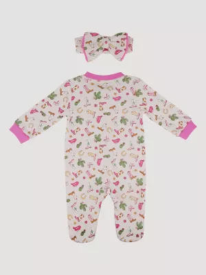 Wrangler Baby Girl Zip Coverall w Bow:Cowgirl Pink:0-3