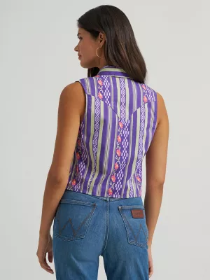 Women's Wrangler Sleeveless Checotah Western Snap Shirt in Purple