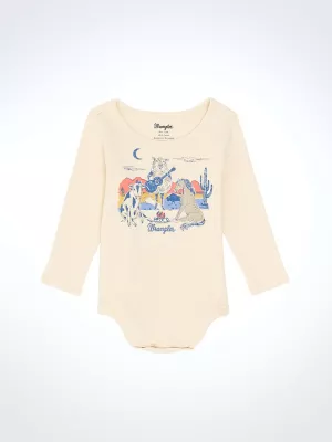 Baby Girl Long Sleeve Desert Graphic Knit Bodysuit in Oatmeal