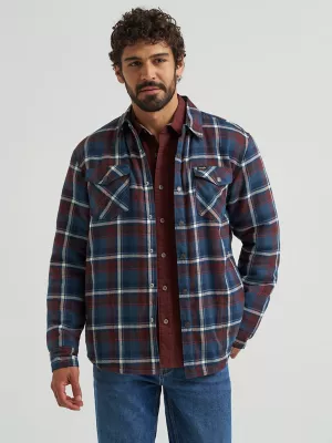 Men's Heavyweight Sherpa Lined Plaid Shirt Jacket in Dark Sapphire