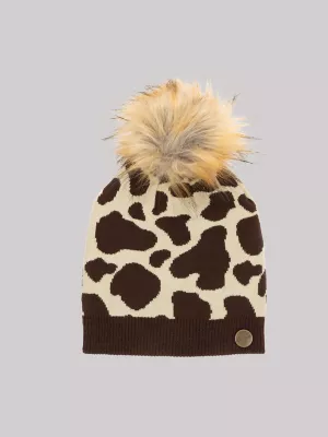 Womens Giraffe Ombre Pom Pom Beanie:Brown:One Size