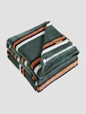 Wrangler Western Saddle Stripe Twin Blanket:Green:Twin