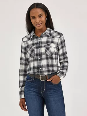 Women's Essential Flannel Plaid Western Snap Shirt in Pine Forest