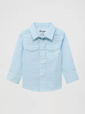 Little Boy's Long Sleeve Print Western Snap Shirt in Diamond Blue