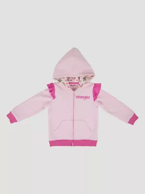 Wrangler Toddler Girl's Zip Ruffle Graphic Hoodie in Pink Ruffle