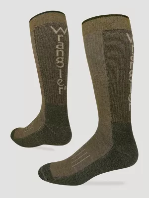 Mens Wrangler Merino Blend Crew Socks:Olive/Khaki:L