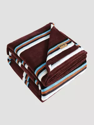 Wrangler Western Saddle Stripe Queen Blanket:Burgundy:Queen