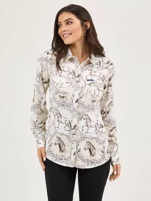 Women's Saddle Up Slim Western Snap Shirt in Cream