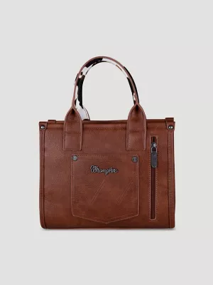 Cow Print Cross Body Small Tote:Brown:One Size: