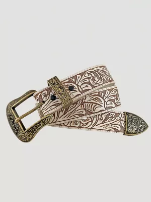 Women's 3 Piece Buckle Leather Belt in Off White