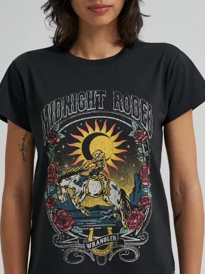 Women's Midnight Rodeo Retro Regular Fit Tee in Rhinestone Black