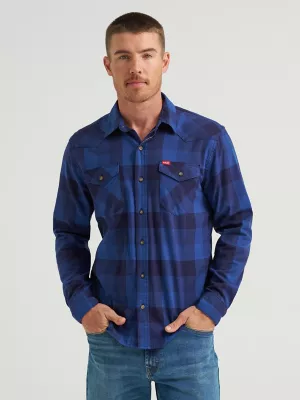 Men's Plaid Broken Twill Shirt in Indigo Buffalo