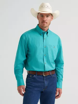 Wrangler® George Strait™ Solid One Pocket Button Down Shirt in Aqua