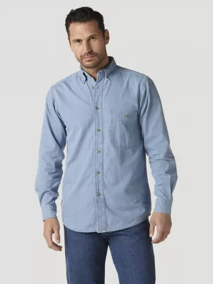 Wrangler Rugged Wear® Denim Basic Shirt in Stonewash