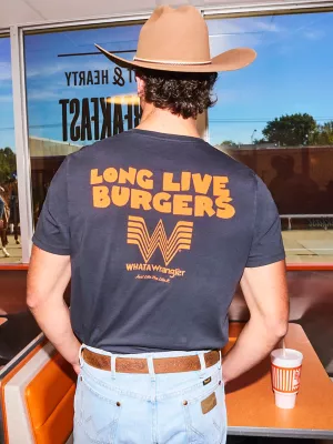 Wrangler x Whataburger Men's Long Live Burgers T-Shirt in Faded Black