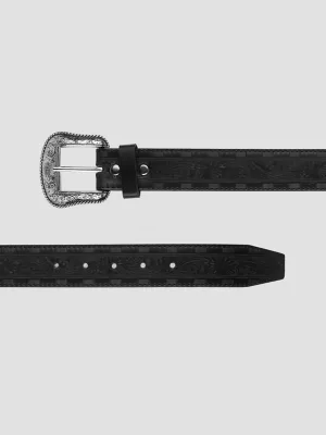 Men's Floral Whipstitch Embossed Belt in Black