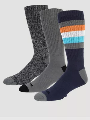 Mens Midweight Crew Socks 3-Pack:Navy/Charcoal/Black:One Size