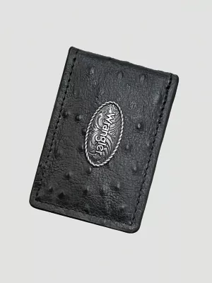 Embossed Ostrich Leather Money Clip:Black:One Size