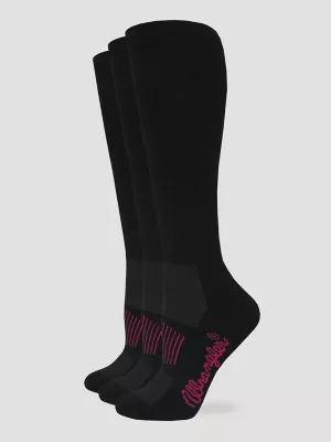 Womens Boot Socks 3-Pack:Black:M