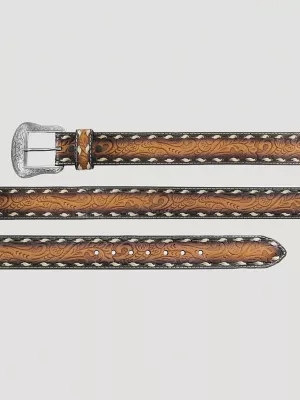 Men's Whip Stitch Embossed Belt in Tan