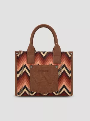 Zig Zag Print Small Tote:Brown:One Size: