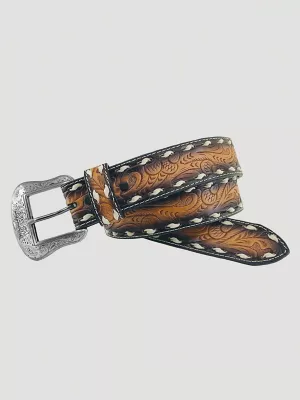 Men's Whip Stitch Embossed Belt in Tan