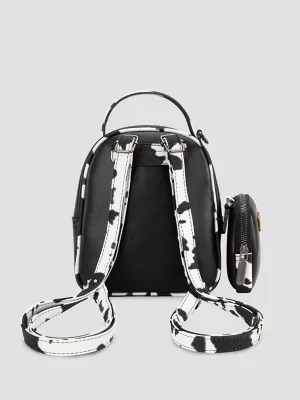 Cow Print Backpack with Coin Pouch:Black:One Size: